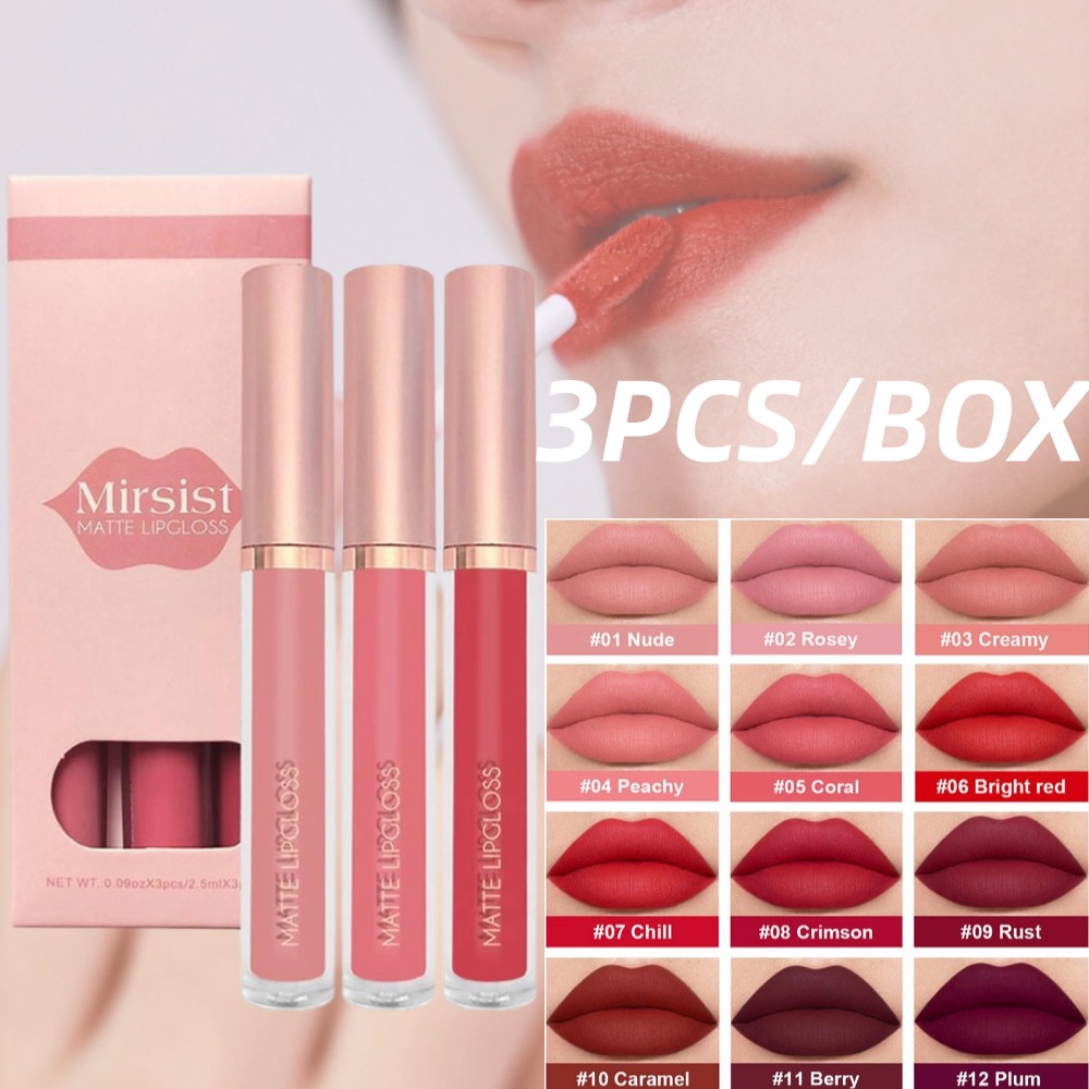 3 Buah/Set Lip Gloss Nude Lips - Matte Velvet Lip Tint Long Lasting ulasan dan harga