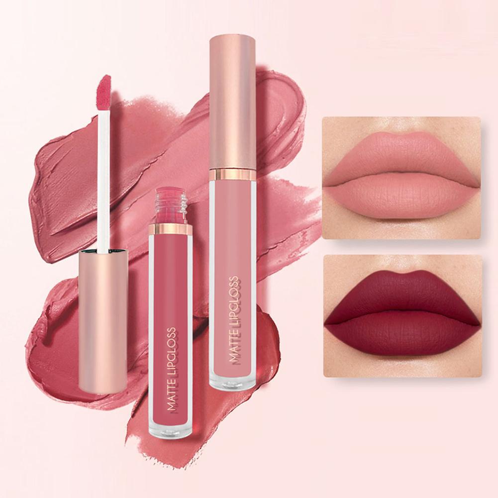 3 Buah/Set Lip Gloss Nude Lips - Matte Velvet Lip Tint Long Lasting ulasan dan harga